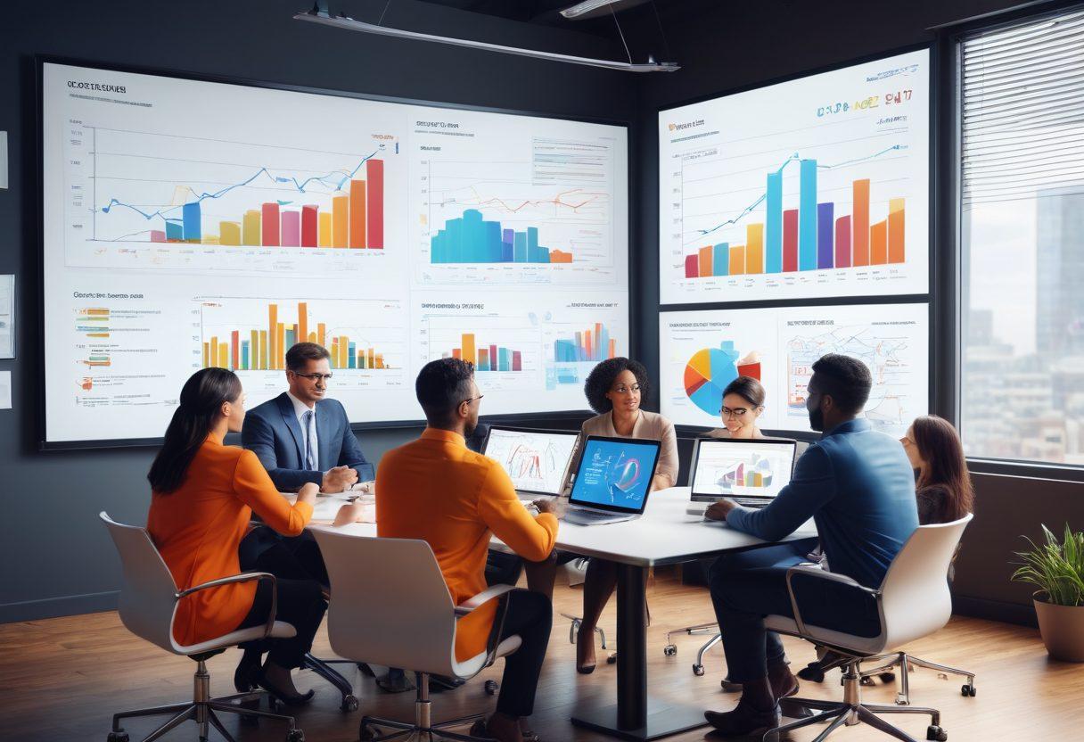 A dynamic illustration of a diverse team of consultants gathered around a table, brainstorming innovative solutions with charts and graphs on digital screens in the background. The scene embodies collaboration, strategic thinking, and success, featuring bright colors and engaging elements like light bulbs for ideas and arrows pointing upward. The atmosphere is professional yet inspiring, emphasizing the consultancy's role in driving success. super-realistic. vibrant colors. 3D.